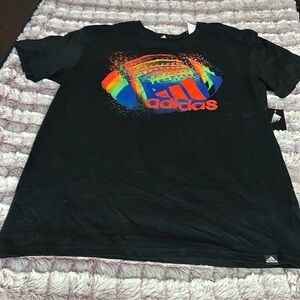 Adidas Men's Black Tee with Vibrant Logo size XL